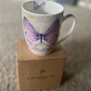 Purple Butterfly Inspirational Ceramic Coffee Mug. New in Box. Coasters included